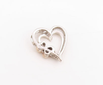 14k Gold & 925 Sterling Silver Vintage Pendant Real Diamonds Love Heart  PT25351