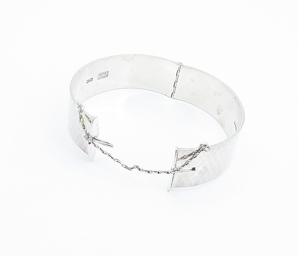 ENGLAND 925 Sterling Silver  Vintage Diamond Pattern Bangle Bracelet  BT3339