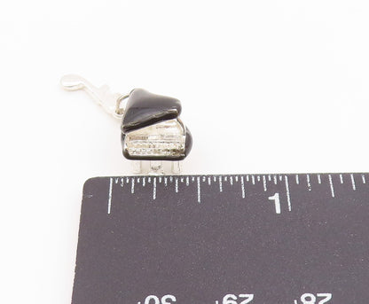925 Sterling Silver  Vintage Enamel Coated Grand Piano Pendant  PT17529