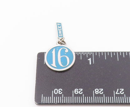 925 Sterling Silver  Vintage Enamel Sweet Sixteen Birthday Pendant  PT18113