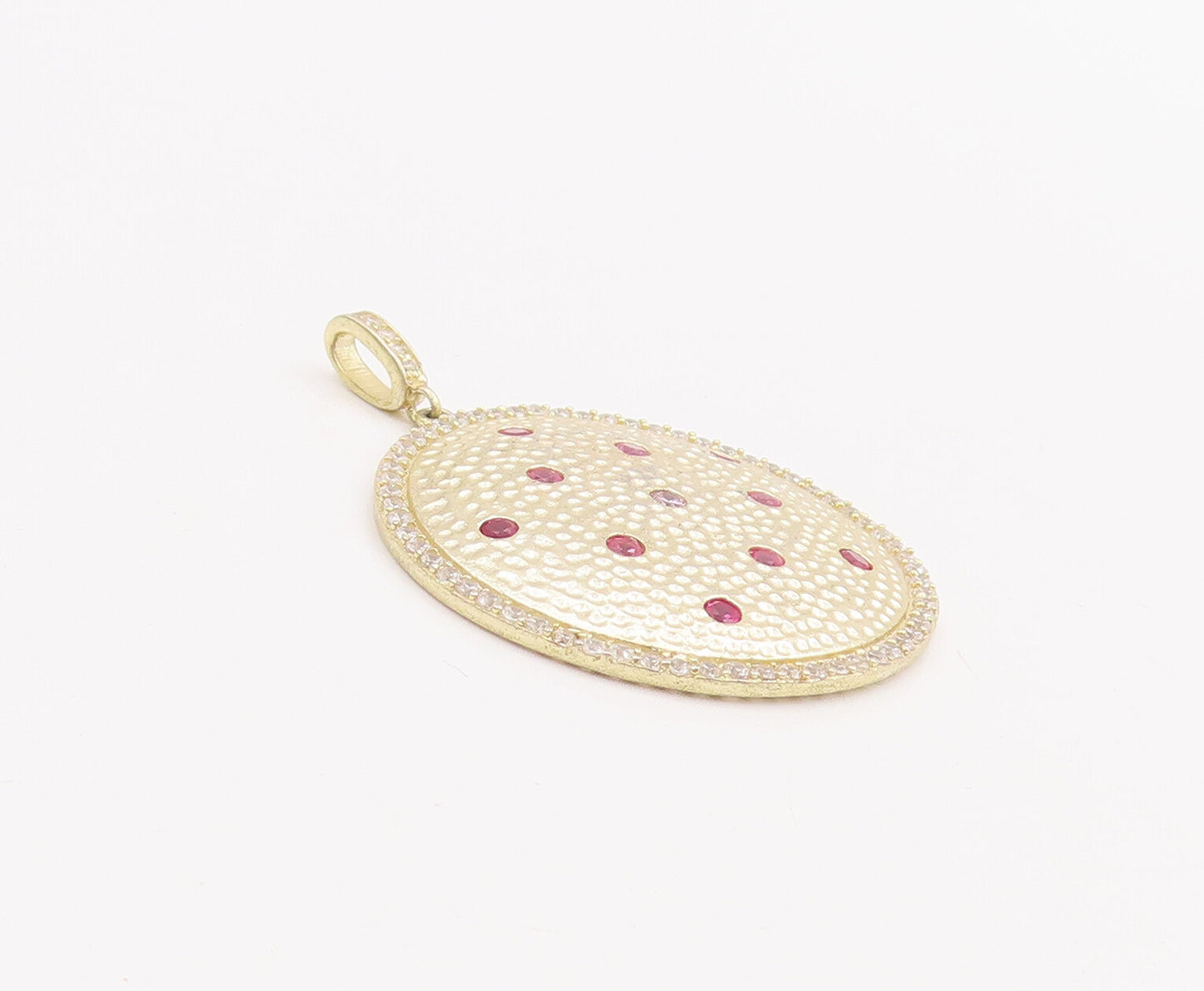 925 Sterling Silver Vintage Pendant Round Dented 2 Tone Gemstone Inlay PT22850