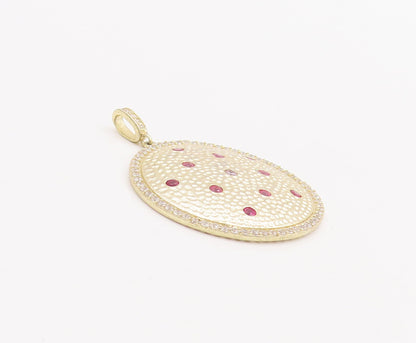 925 Sterling Silver Vintage Pendant Round Dented 2 Tone Gemstone Inlay PT22850
