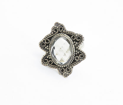 925 Sterling Silver  Vintage Topaz Swirl Border Cocktail Ring Sz 7.5  RG7853