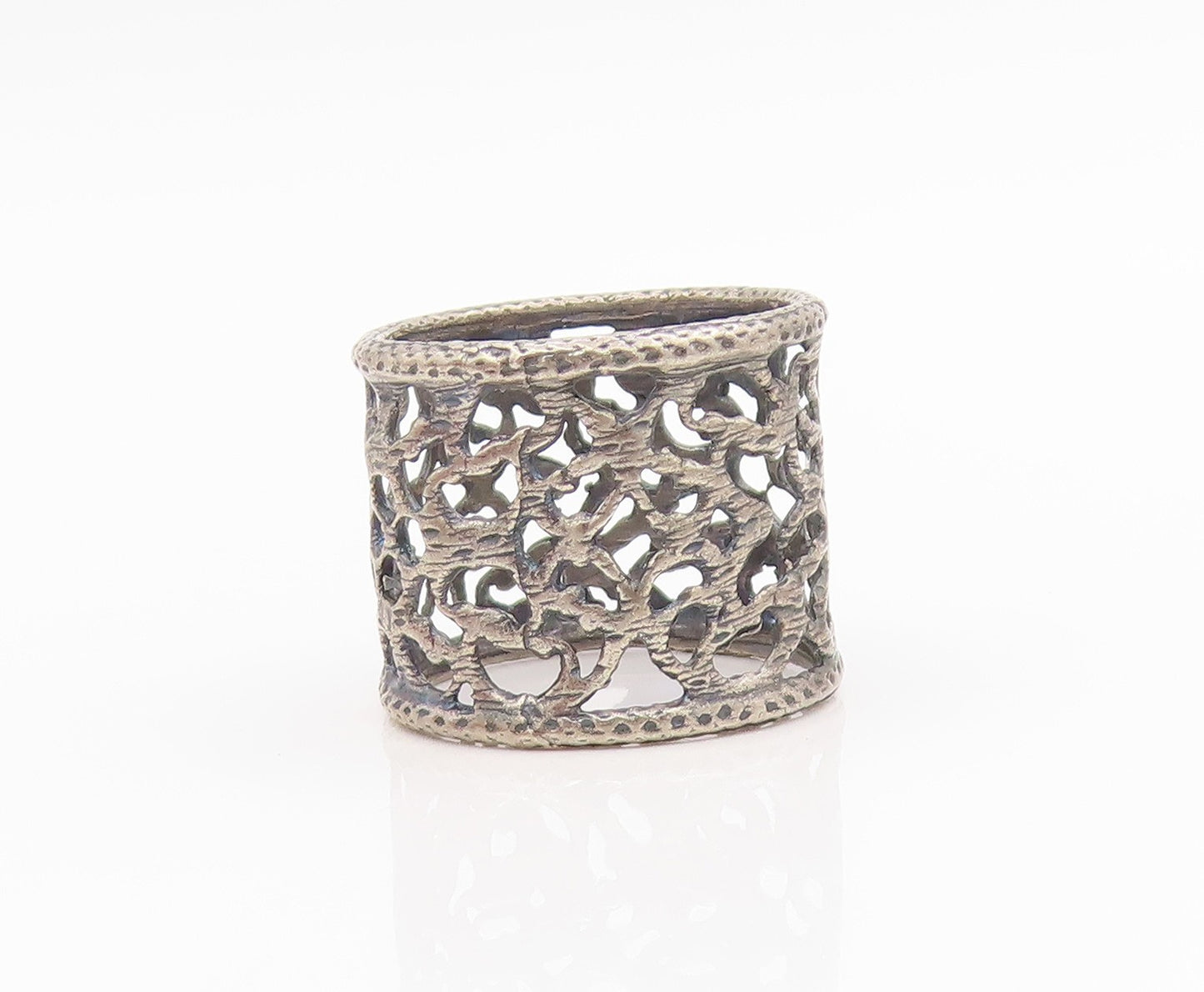 925 Sterling Silver Vintage Ring Intricate Openwork Wide Band  Sz 6.5  RG34560