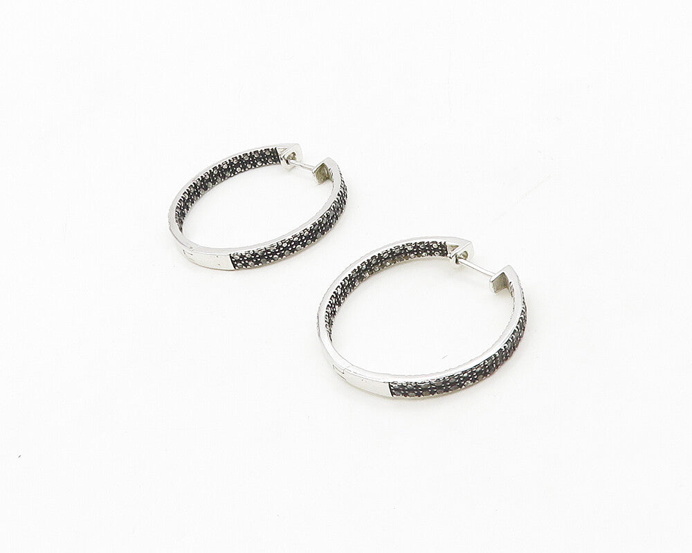 925 Sterling Silver  Genuine Diamonds Shiny Round Hoop Earrings  EG9171