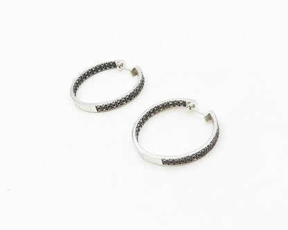 925 Sterling Silver  Genuine Diamonds Shiny Round Hoop Earrings  EG9171