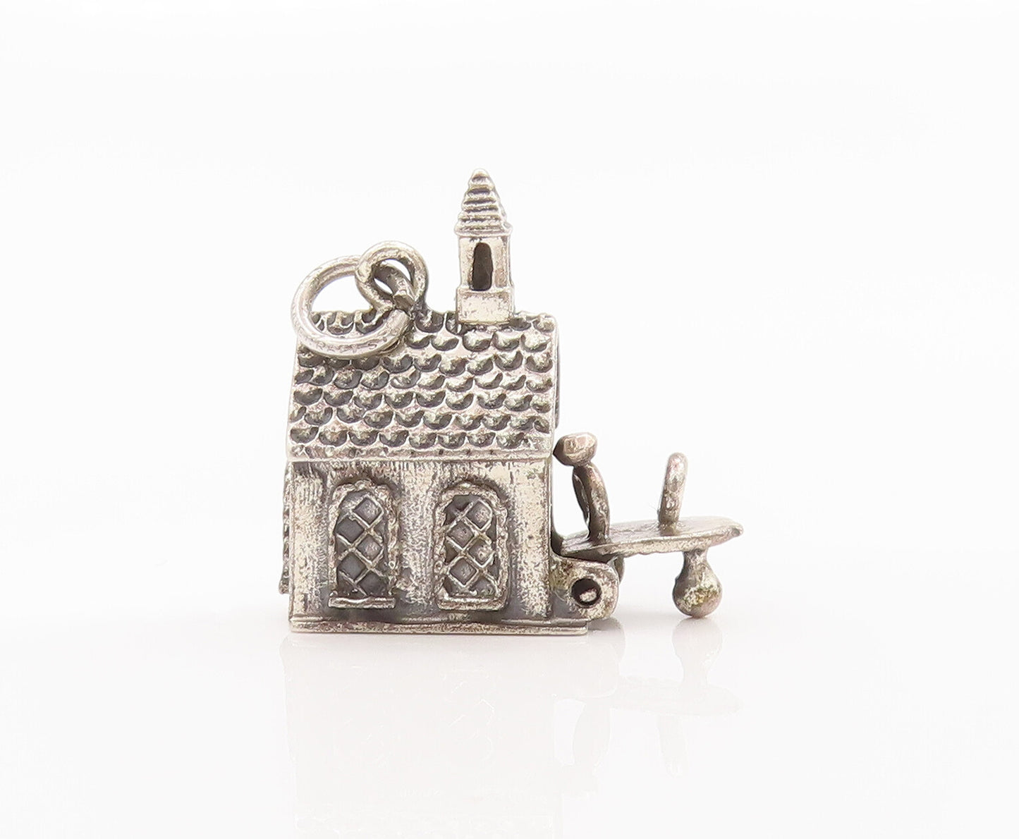 925 Sterling Silver Vintage Pendant DANECRAFT 3D Carved Wedding House  PT22651