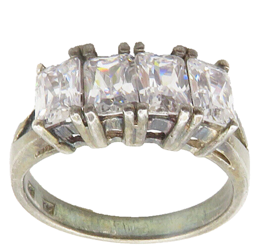 925 Sterling Silver  Vintage Prong Set Cubic Zirconia Band Ring Sz 8  RG19117