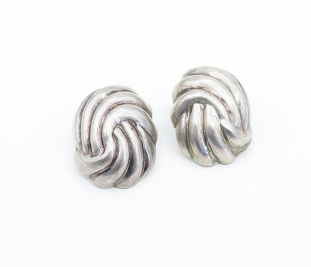 925 Sterling Silver  Vintage Modernist Fluted Hollow Swirl Earrings  EG2287