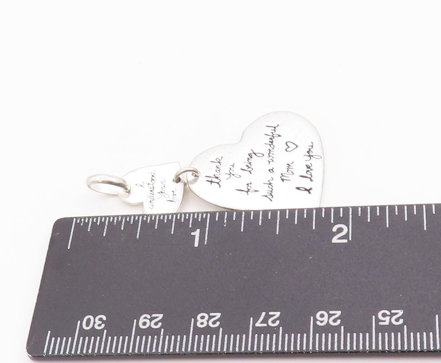 925 Sterling Silver Vintage Pendant Etched Love Message On Hearts  PT24485