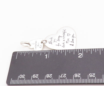 925 Sterling Silver Vintage Pendant Etched Love Message On Hearts  PT24485