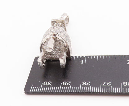 925 Sterling Silver Vintage Pendant Clustered CZ Electric Power Plug  PT24844