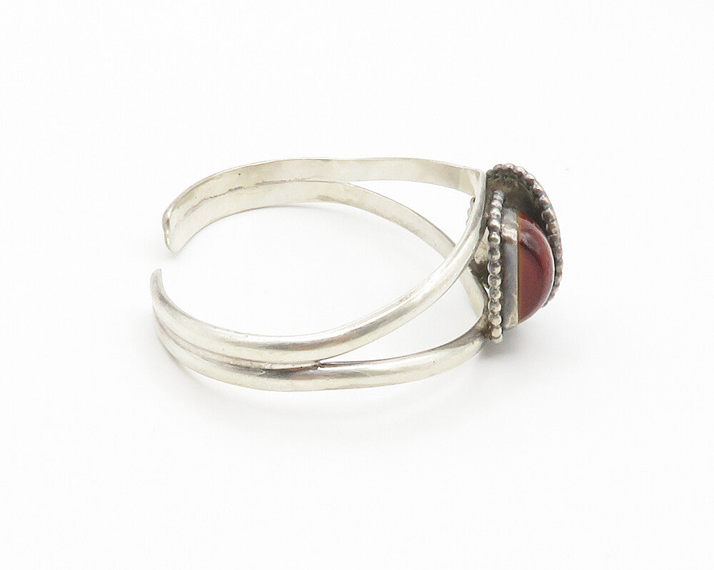 925 Sterling Silver  Vintage Red Stone & Cowrie Split Cuff Bracelet  BT5687