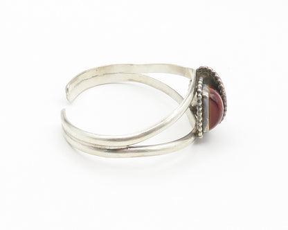 925 Sterling Silver  Vintage Red Stone & Cowrie Split Cuff Bracelet  BT5687