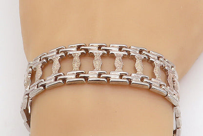 925 Sterling Silver  Vintage Textured Panel Hinge Link Chain Bracelet  BT3122