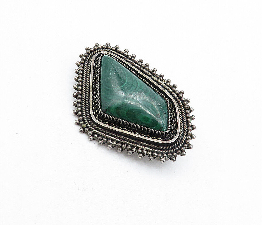 ISRAEL 925 Sterling Silver  Vintage Eilat Stone Twist Border Brooch Pin BP1580