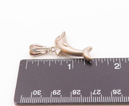 925 Sterling Silver  Vintage Petite Hollow Leaping Dolphin Pendant  PT16316