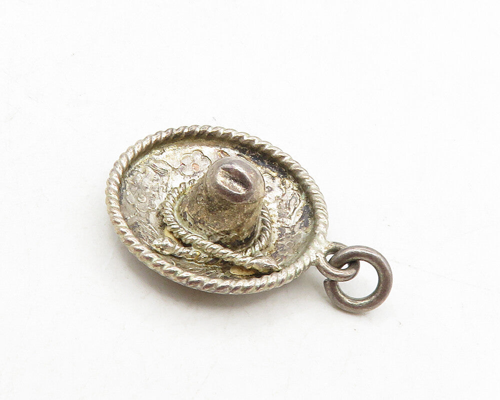 925 Sterling Silver  Vintage Antique Floral Pattern Sombrero Pendant  PT7402