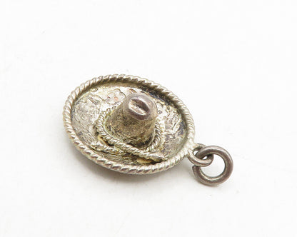 925 Sterling Silver  Vintage Antique Floral Pattern Sombrero Pendant  PT7402