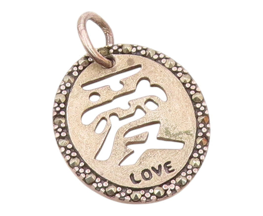 925 Sterling Silver  Vintage Chinese Writing LOVE Marcasite Pendant  PT20295