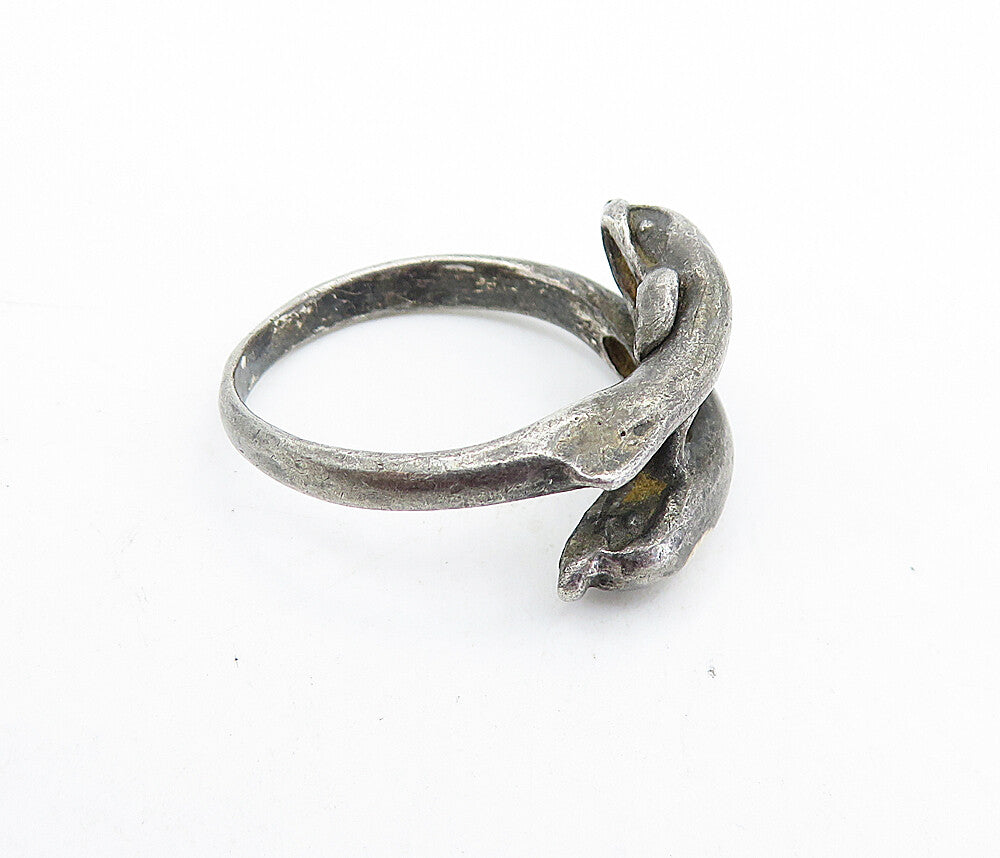 925 Sterling Silver  Vintage Oxidized Dolphin Bypass Band Ring Sz 8  RG6816