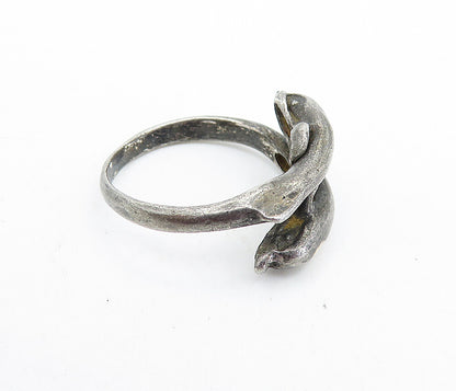 925 Sterling Silver  Vintage Oxidized Dolphin Bypass Band Ring Sz 8  RG6816