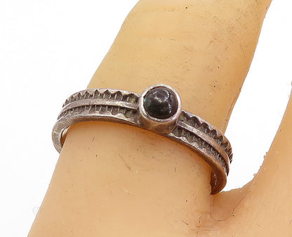 925 Silver Vintage Black Onyx Etched Solitaire Ring Sz 8 RG5100
