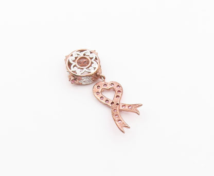 925 Sterling Silver Vintage Pink Topaz Rose Gold Plated Ribbon Pendant PT18416