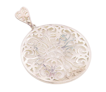 925 Sterling Silver Vintage Pendant Cutout Swirly Floral Design PT23369