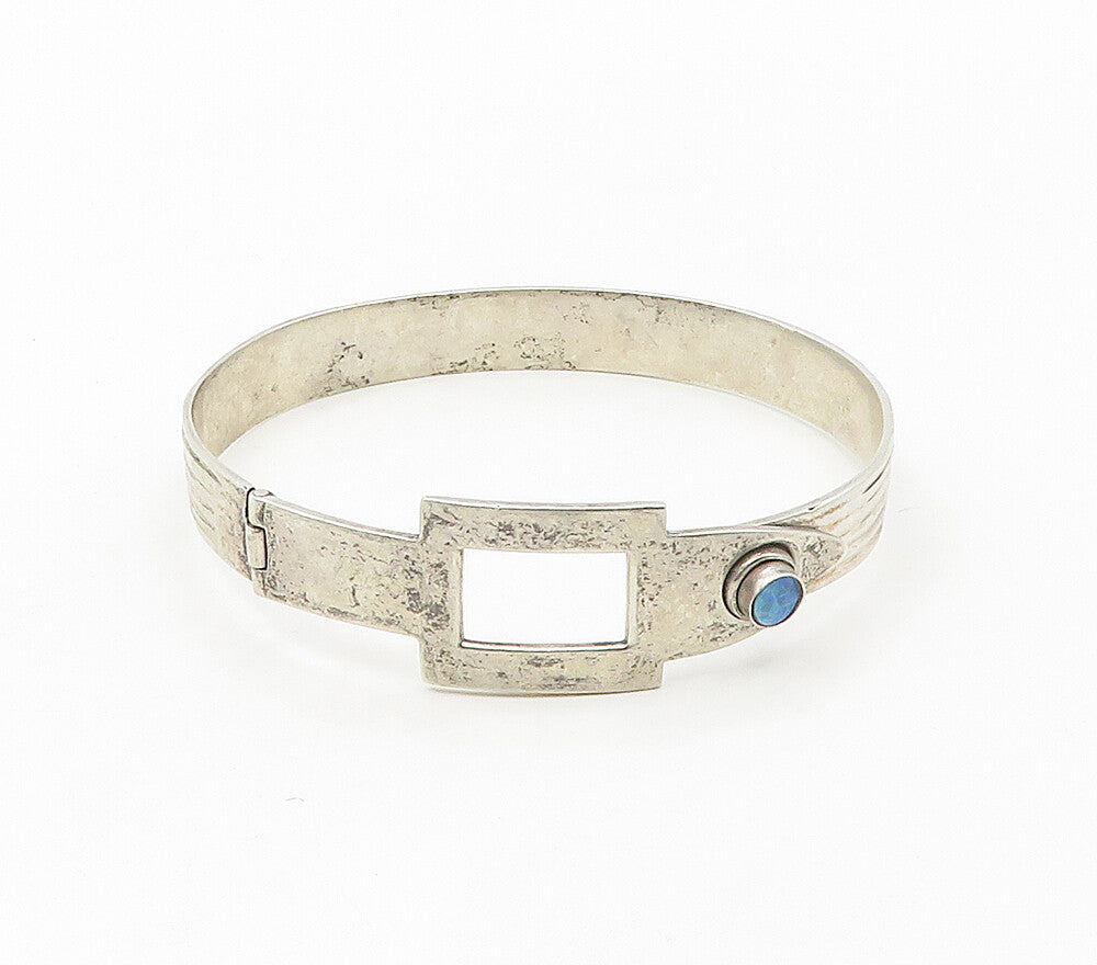 DESIGNER 925 Silver  Vintage Turquoise Cutout Hook Bangle Bracelet  BT6627