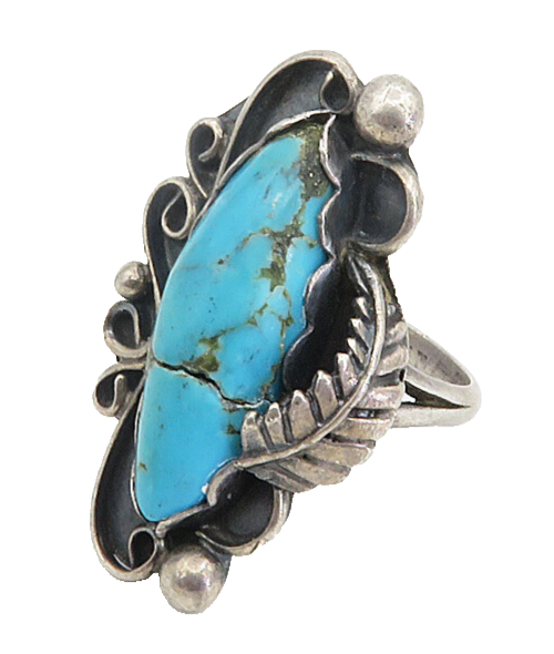 SARAH CURLEY NAVAJO 925 Silver  Vintage Turquoise Cocktail Ring Sz 6.5  RG8641