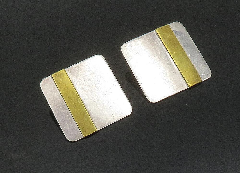 DESIGNER 925 Sterling Silver  Vintage Two Tone Non Pierce Earrings  EG9986