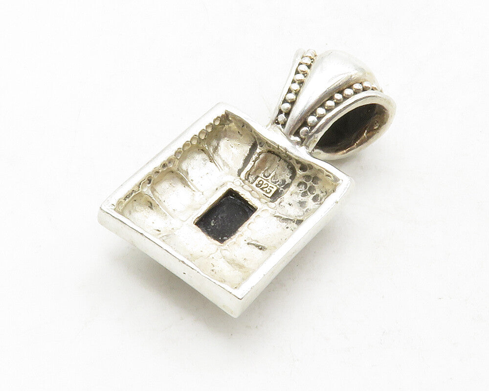 925 Sterling Silver  Vintage Black Onyx Cobble Border Square Pendant  PT10421