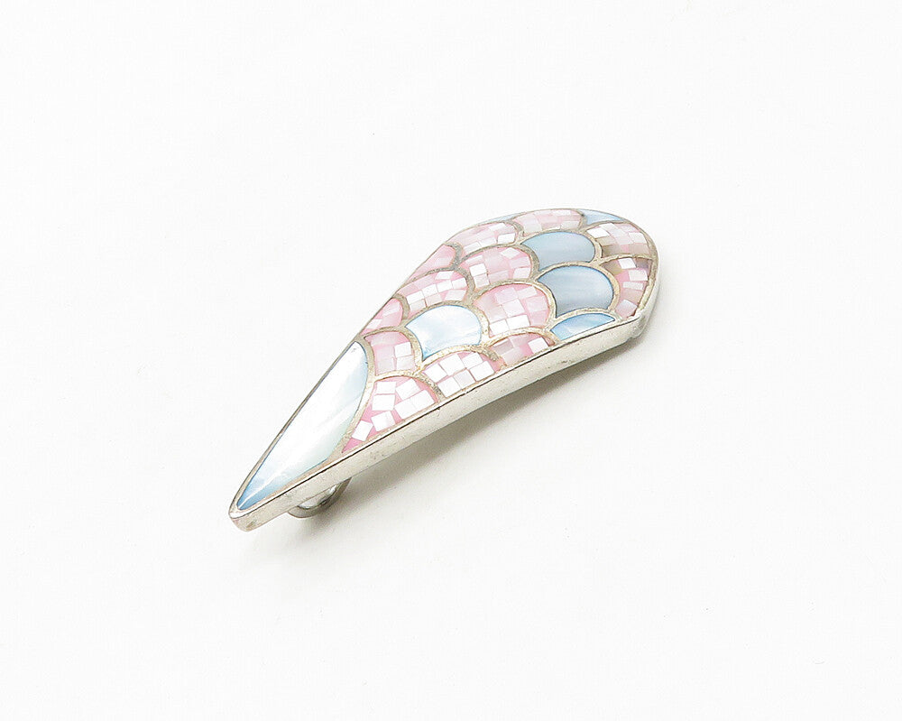 925 Sterling Silver  Inlaid Pink & Blue Mother Of Pearl Scales Pendant PT14092
