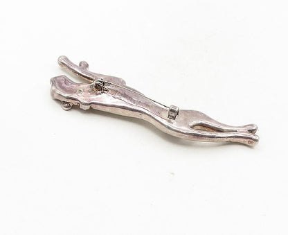 ISRAEL 925 Sterling Silver  Vintage Hollow Leaping Jaguar Brooch Pin  BP3494
