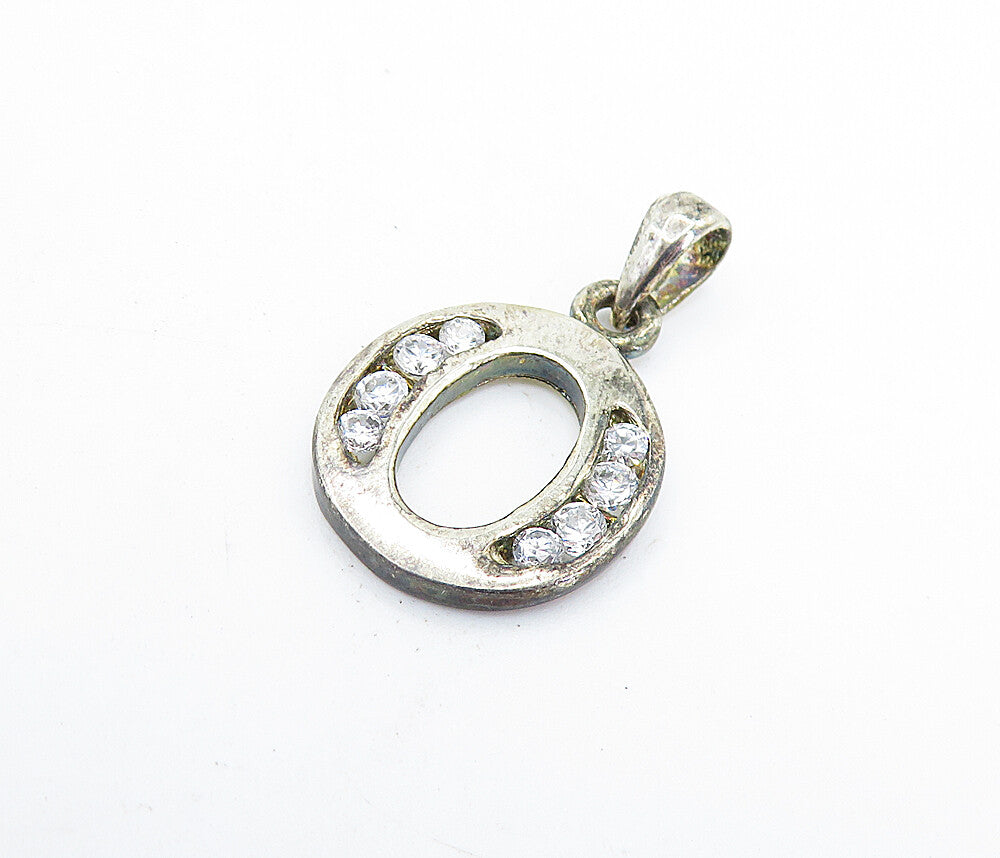 925 Sterling Silver  Vintage Petite Topaz Letter O Initial Pendant  PT5000