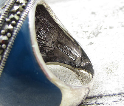 925 Sterling Silver Lapis Lazuli Topaz& Marcasite Cocktail Ring Sz 6.5 RG1656