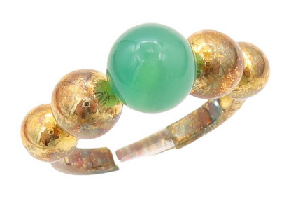 925 Sterling Silver Vintage Ring Gold Plated Bead Carved Jade Sz 7 RG30587