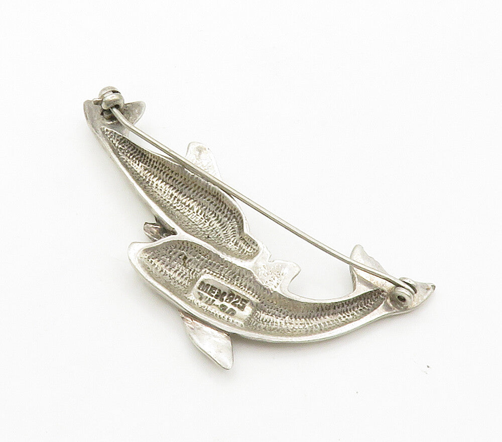 MEXICO 925 Sterling Silver  Vintage Double Dolphin Love Brooch Pin  BP5986