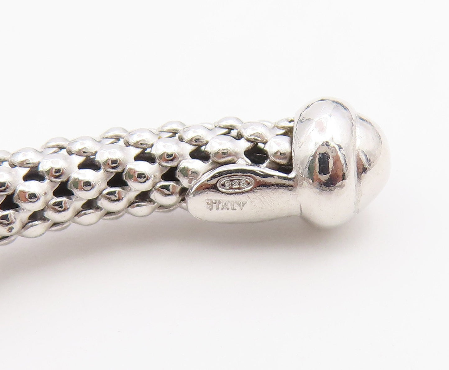 925 Sterling Silver Vintage Bracelet Turquoise & Halo CZ Woven Bead Mesh BT12172