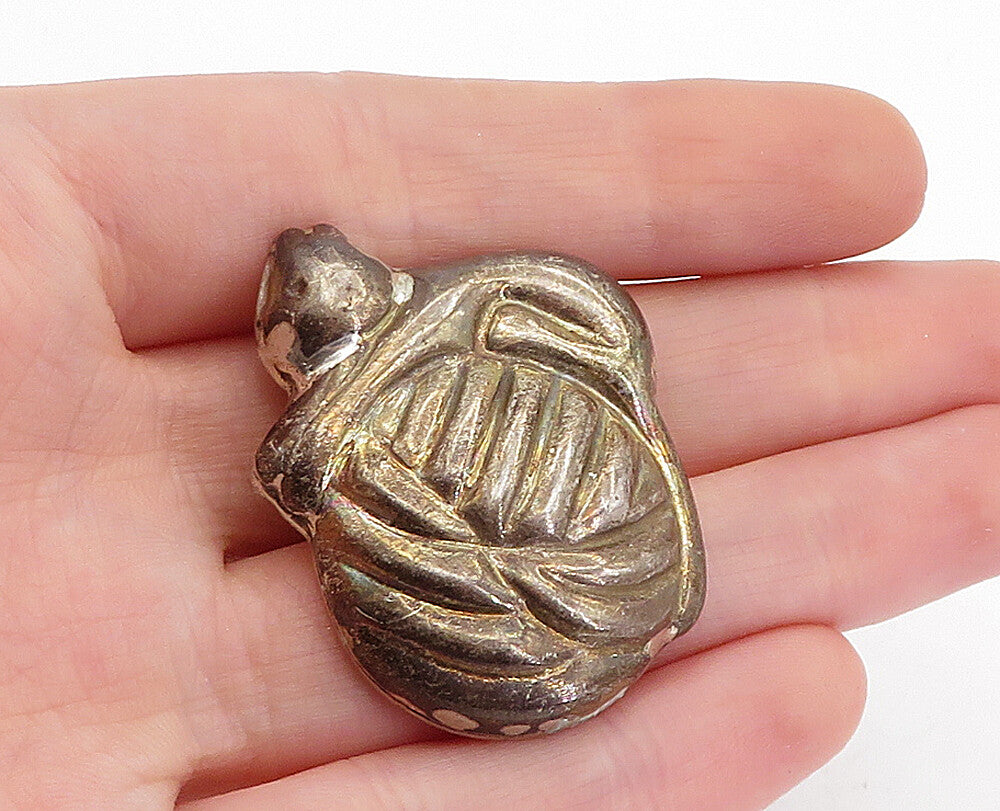 MEXICO 925 Sterling Silver  Vintage Cat On Ball On Yarn Brooch Pin  BP1834