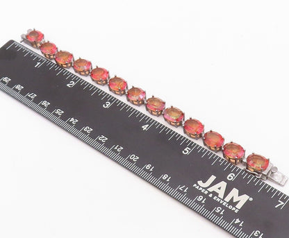 925 Sterling Silver Vintage Bracelet Orange Oval Cut Gemstone & CZ Links BT10751