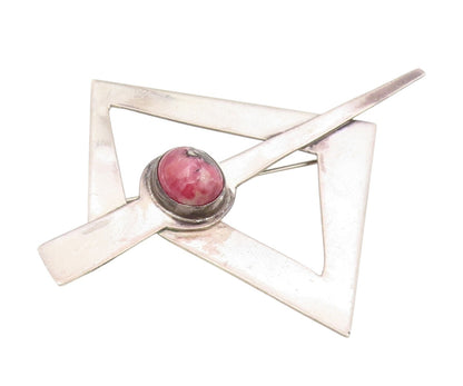 925 Sterling Silver Vintage Brooch Cabochon Gemstone Geometric Pin  BP12098