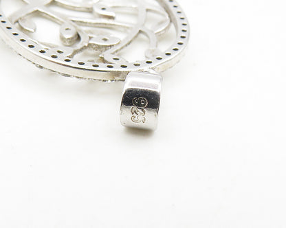 925 Sterling Silver  Shiny White Topaz Floral Vine Motif Pendant  PT14617