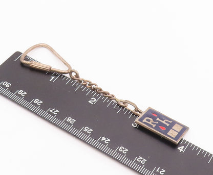 925 Sterling Silver Vintage Key Chain Blue & Red Enameled Carved 'RH'  TR3717
