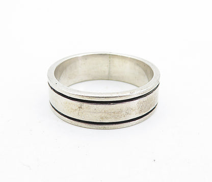 MEXICO 925 Silver  Vintage Linear Etched Round Shiny Band Ring Sz 9.5  RG6948
