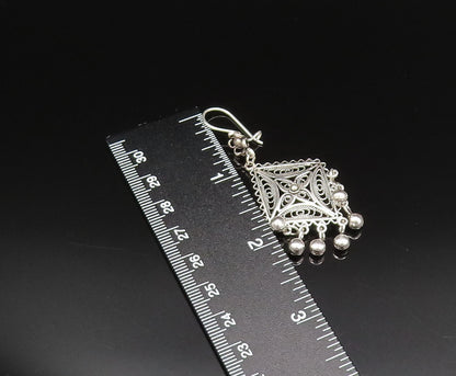 925 Sterling Silver  Vintage Wavy Edge Beaded Diamond Shaped Earrings  EG11956