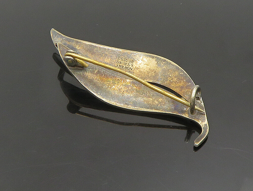 AKSEL HOLMSEN NORWAY 925 Silver  Vintage Guilloche Enamel Brooch Pin  BP9509