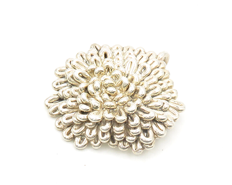 ISRAEL DESIGNER 925 Silver  Vintage Shiny Sculpted Flower Pendant  PT15177