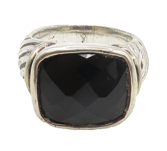 925 Sterling Silver   Vintage Black Hematite Shiny Cocktail Ring Sz 7  RG17253